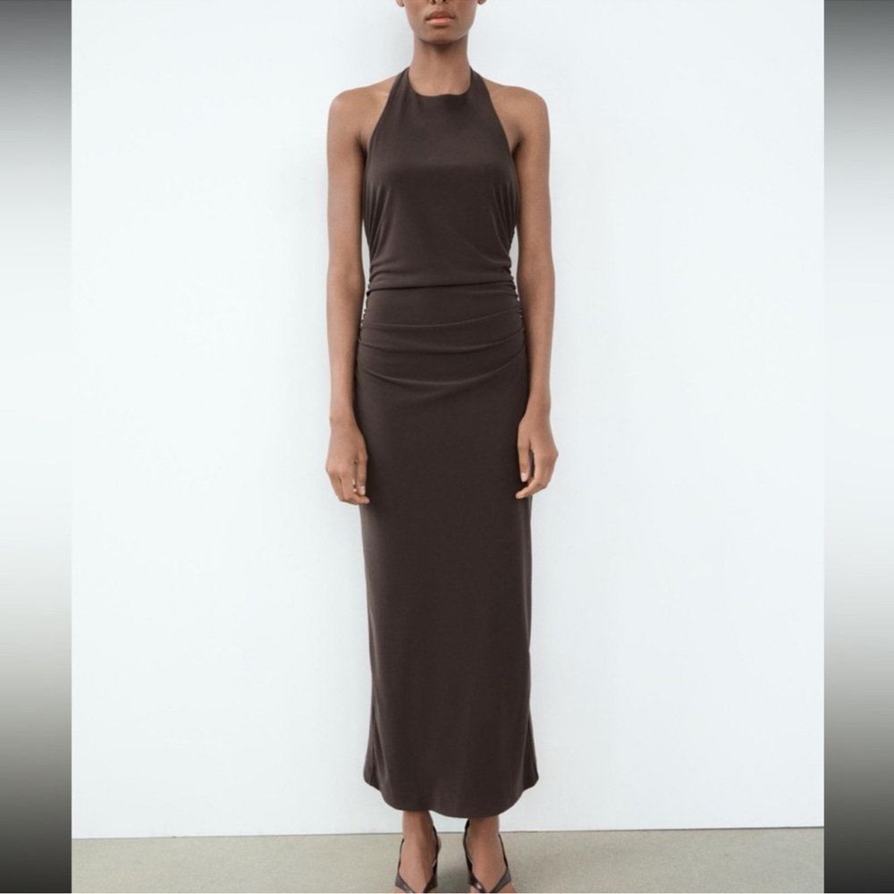 Zara Sophisticated Black Backless Halter Dress